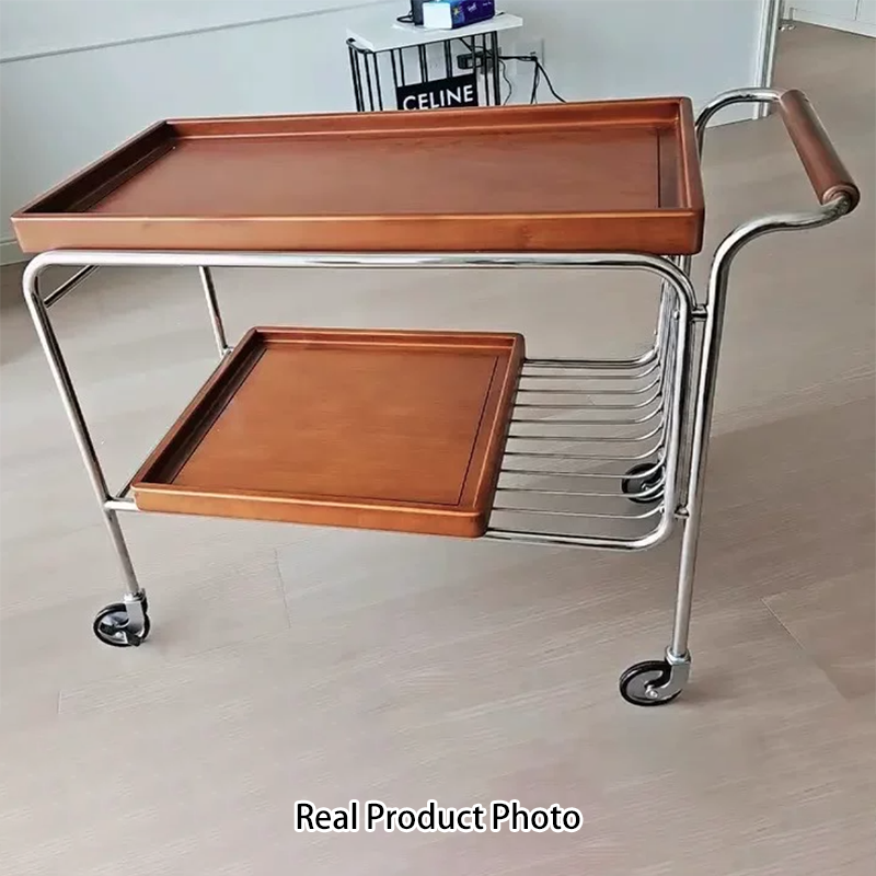 Zeitgenössischer rechteckiger Servierwagen im Retro-Stil aus Kiefernholz und Eisen, 2 Ebenen, für das Esszimmer 