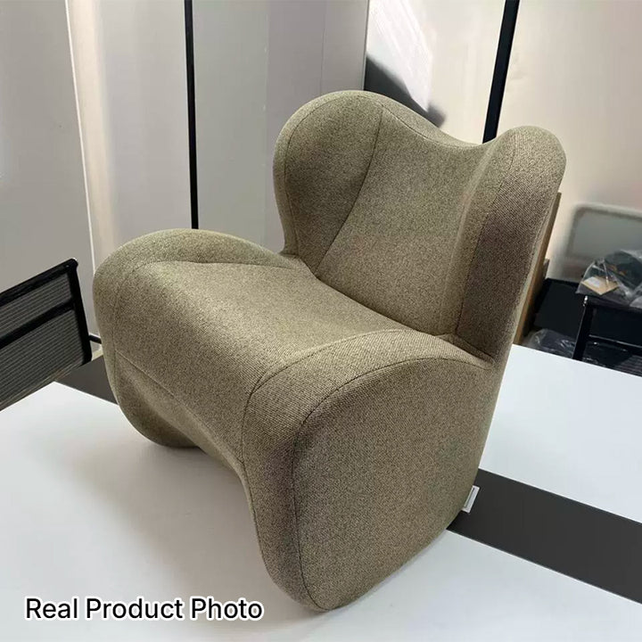 Modern Minimalist Linen &amp; Velvet EPS Curved Accent Chair With Backrest And Storage Pocket For Living Room