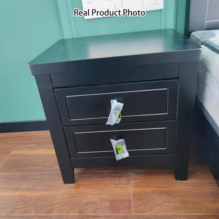 Mesita de noche rectangular contemporánea retro de madera de caucho, contrachapado y madera de pino con 2 cajones para almacenamiento junto a la cama 