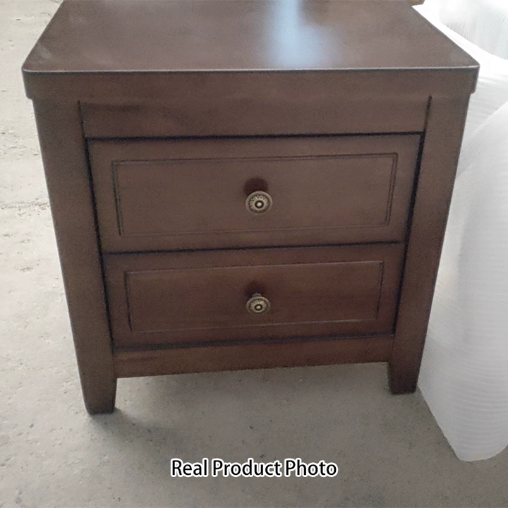 Mesita de noche rectangular contemporánea retro de madera de caucho, contrachapado y madera de pino con 2 cajones para almacenamiento junto a la cama 
