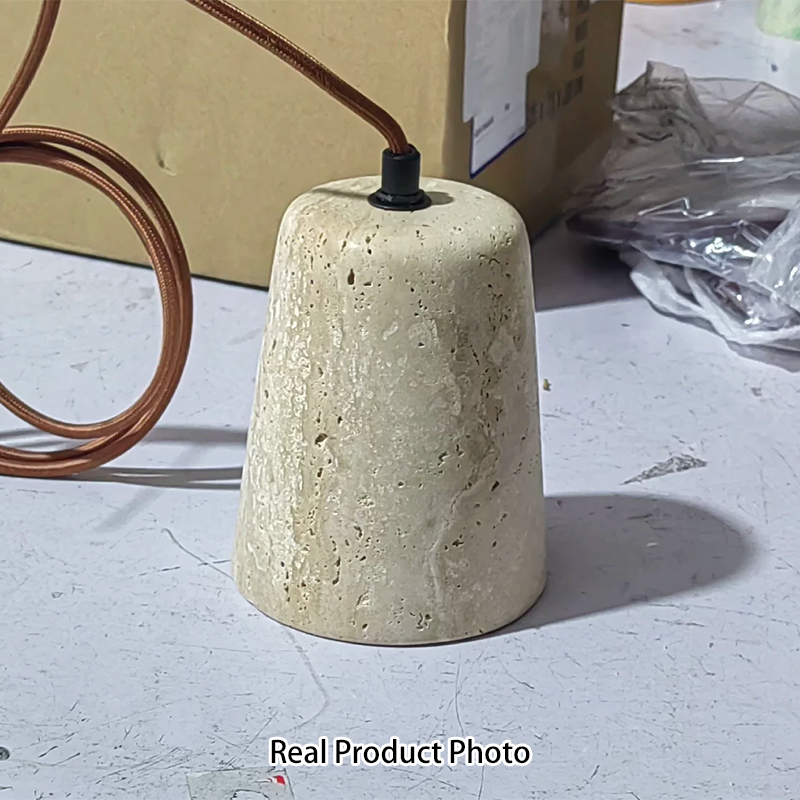 Traditional  Japanese Yellow Travertine Hardware Column Cone 1-Light Pendant Light for Living Room