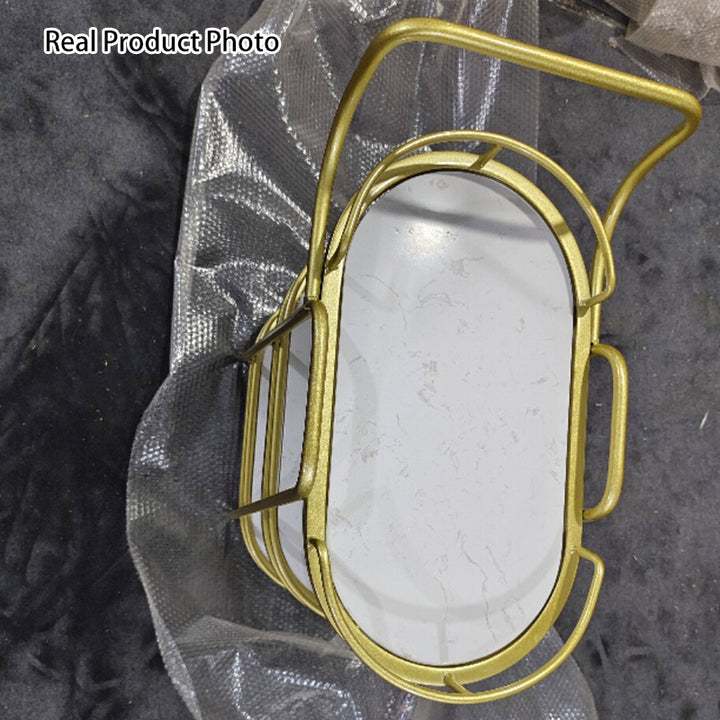 Contemporary Nordic Oval Artificial Stone Iron Dining Cart 3-Tray For Dining Room