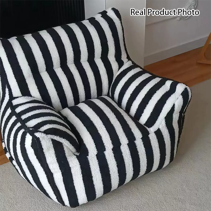 Contemporary Scandinavian Teddy Fleece EPS Striped Square Lazy Sofa Footrest Backrest Armrest For Living Room And Bedroom