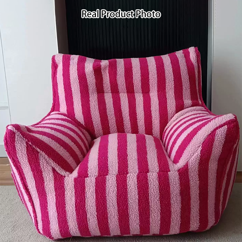 Contemporary Scandinavian Teddy Fleece EPS Striped Square Lazy Sofa Footrest Backrest Armrest For Living Room And Bedroom