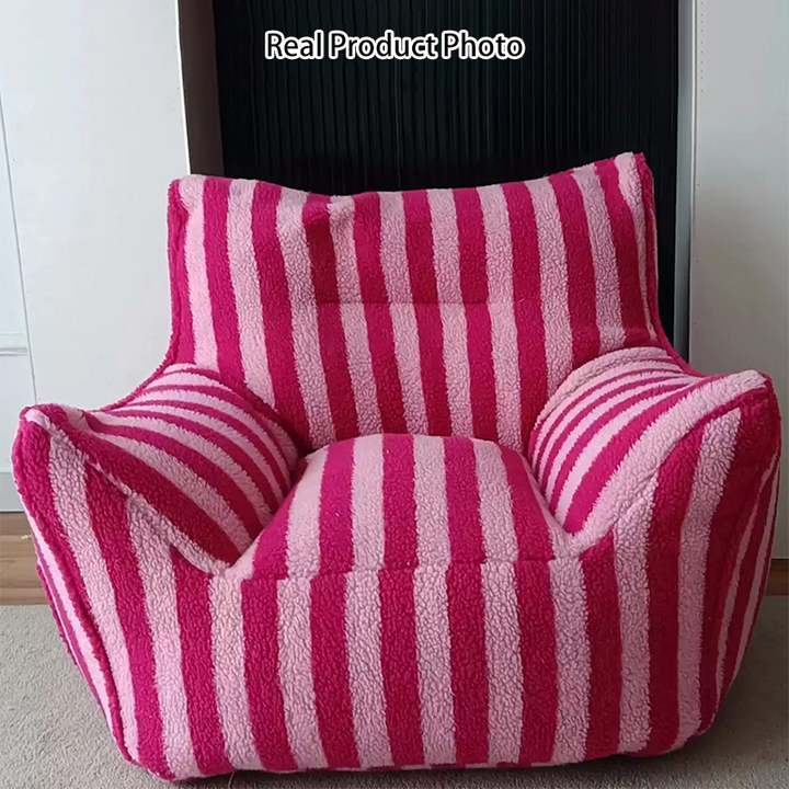 Contemporary Scandinavian Teddy Fleece EPS Striped Square Lazy Sofa Footrest Backrest Armrest For Living Room And Bedroom