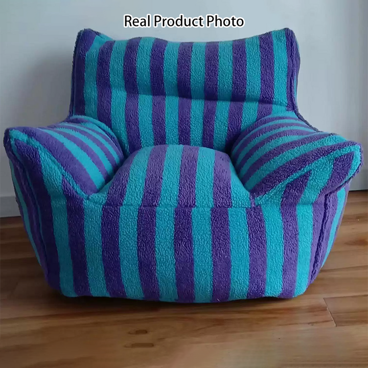 Contemporary Scandinavian Teddy Fleece EPS Striped Square Lazy Sofa Footrest Backrest Armrest For Living Room And Bedroom