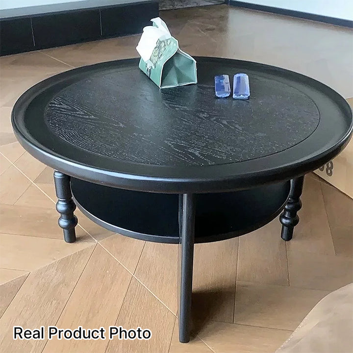 Contemporary Retro Rubberwood Round Roman Column Coffee Table 2 Tiers For Living Room