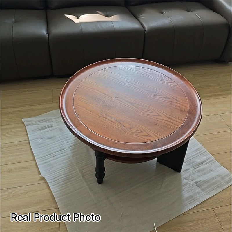 Contemporary Retro Rubberwood Round Roman Column Coffee Table 2 Tiers For Living Room
