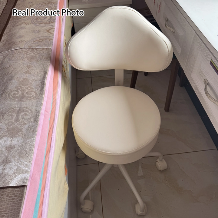 Contemporary Nordic PU Leather Iron Cloud-Shaped Round Swivel Vanity Stool Backrest For Bedroom &amp; Home Office