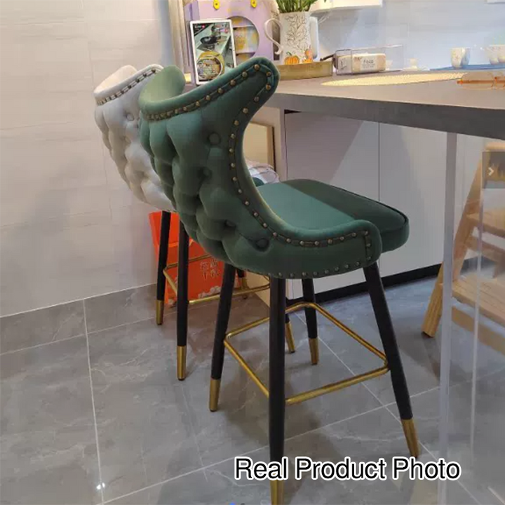 Modern Luxury Synthetic Fabric &amp; Velvet Iron Wingback Nailhead Trim Bar Stool Backrest &amp; Footrest For Kitchen &amp; Bar