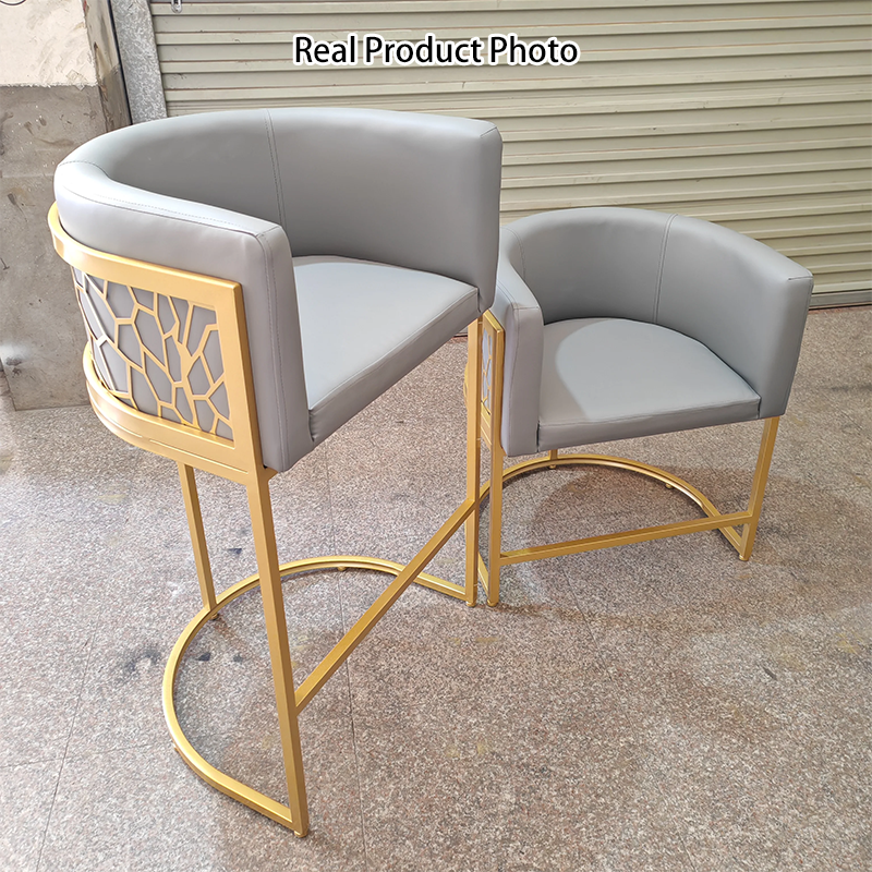 Modern Luxury Faux Leather &amp; Metal Curved Oval Bar Stool With Armrests &amp; Footrest For Kitchen &amp; Bar Counter