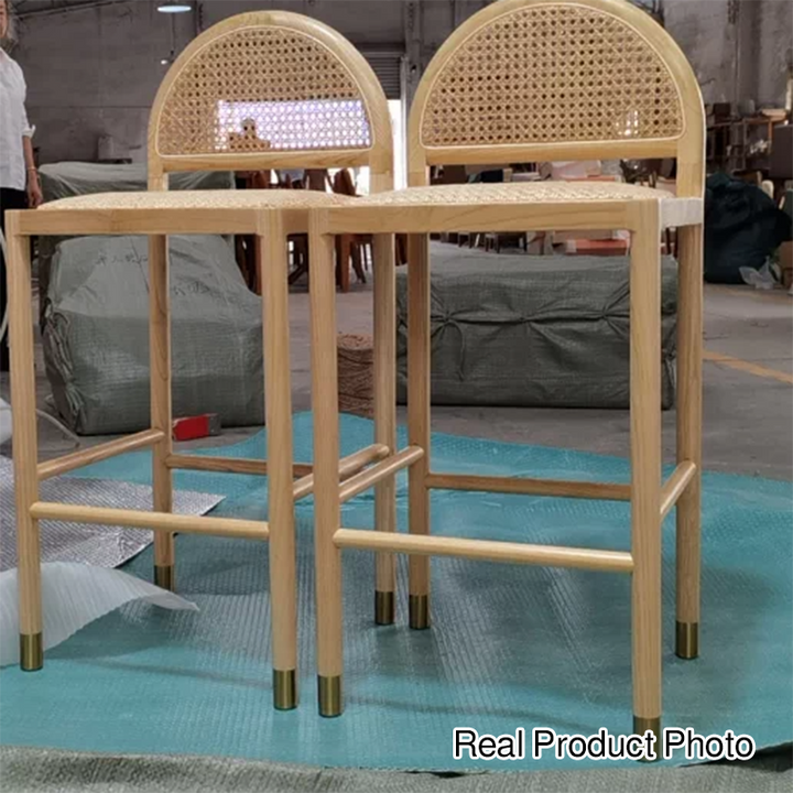 Tabouret de bar carré et semi-rond en rotin traditionnel japonais et en bois massif avec dossier et repose-pieds pour cuisine et bar 