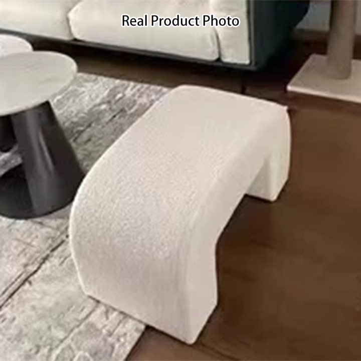 Moderner minimalistischer rechteckiger Hocker aus Holz, Sherpa-Stoff und PU-Leder für Eingangsbereich und Wohnzimmer 