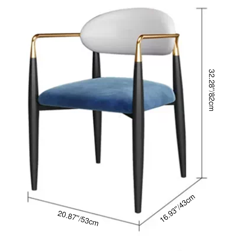 Chaise de salle à manger contemporaine nordique carrée demi-ronde en velours, microfibre, cuir et fer avec dossier et accoudoirs pour salle à manger 