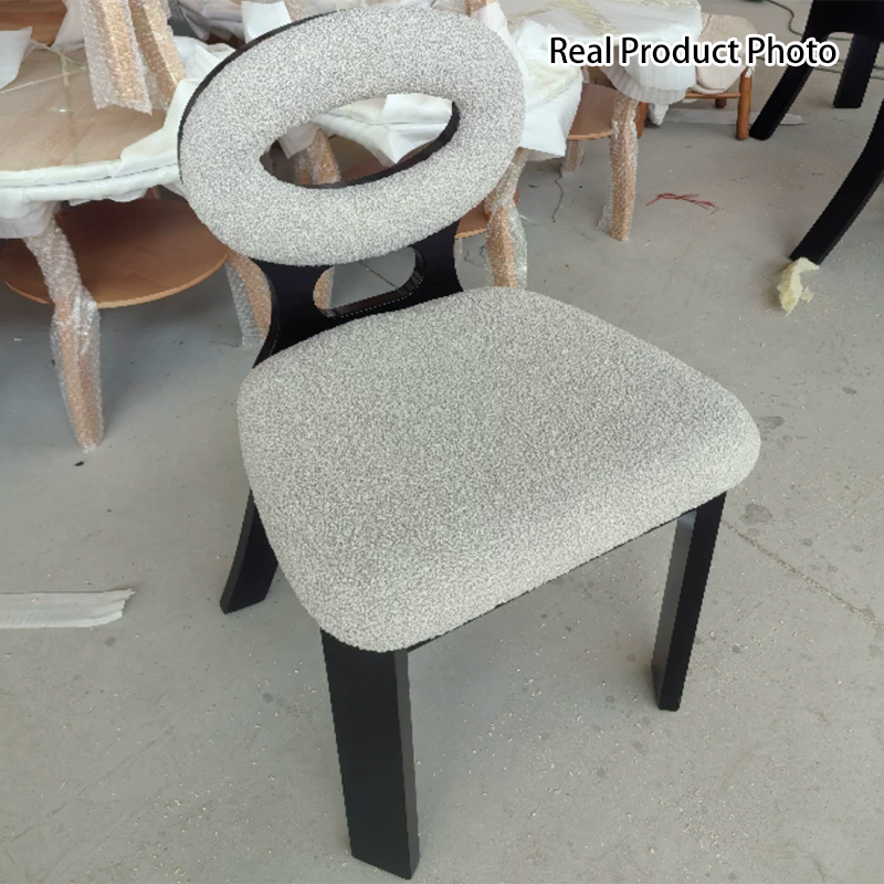 Contemporary Nordic Oval Hollowed Out Sherpa Fabric Rubberwood Dining Chair Backrest For Dining Room