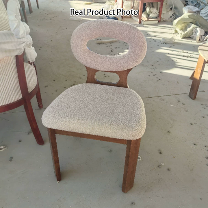 Contemporary Nordic Oval Hollowed Out Sherpa Fabric Rubberwood Dining Chair Backrest For Dining Room