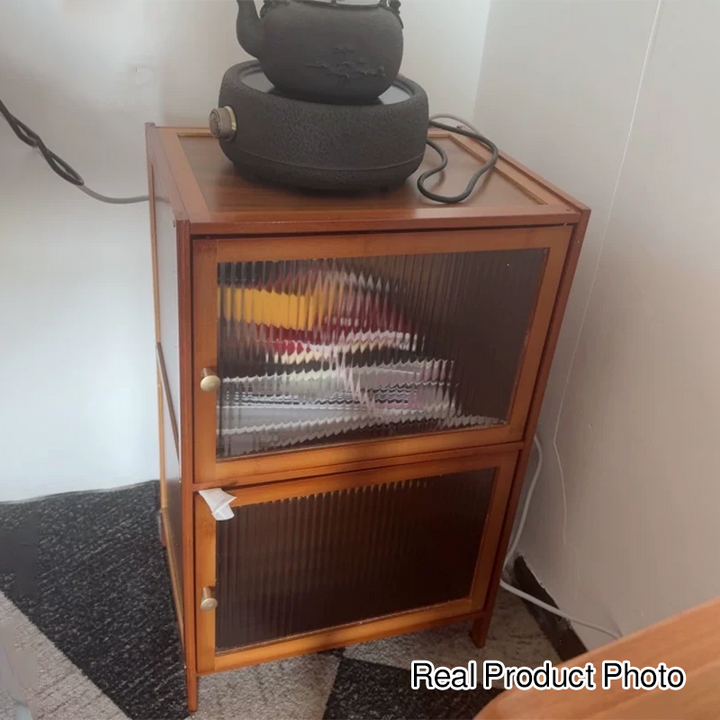 Mesita de noche rectangular contemporánea de estilo retro tejida en tablero de fibra de bambú con 2 armarios de almacenamiento para dormitorio 