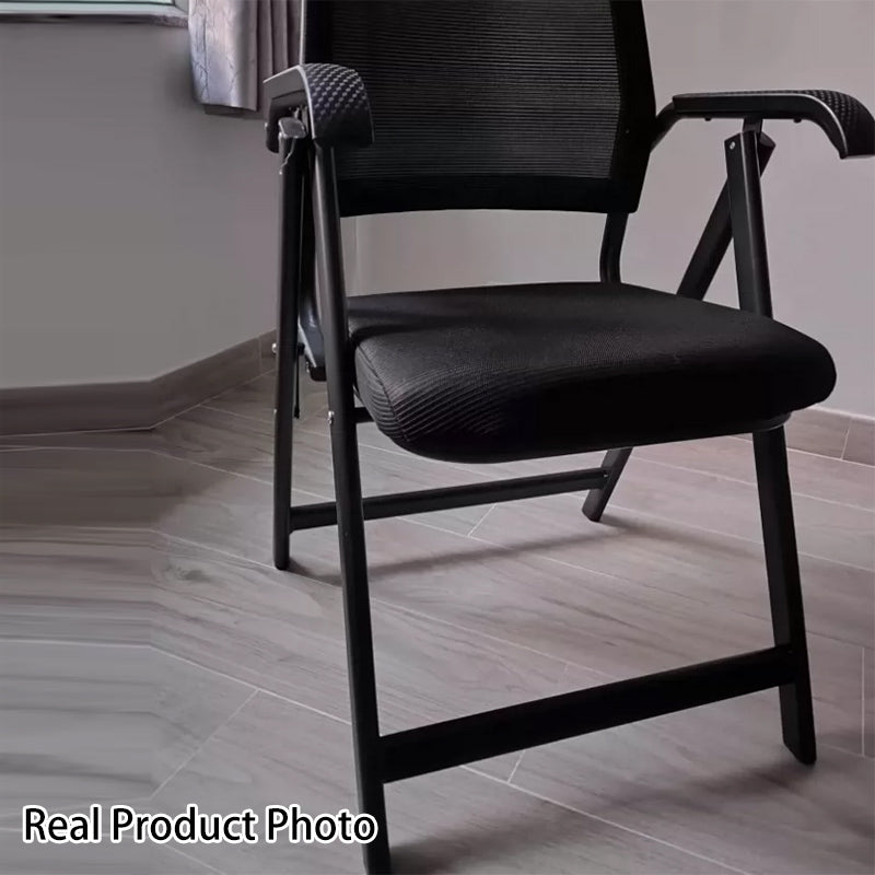 Moderner minimalistischer klappbarer Netzschwamm-Kohlenstoffstahl-Quadrat-Schreibtischstuhl mit Rückenlehne und Armlehnen für das Home Office oder das Studium 