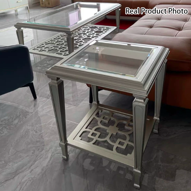 Table basse rectangulaire en verre creux en bois de hêtre nordique contemporain avec 2 niveaux pour salon 