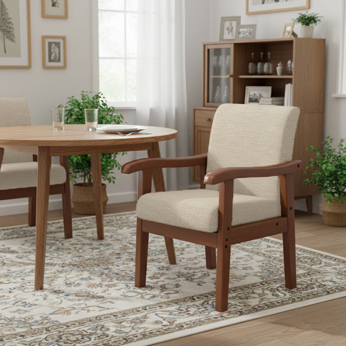 Modern Minimalist Square Rectangular Rubberwood Cotton-linen Desk Chair Backrest Armrest For Home Office