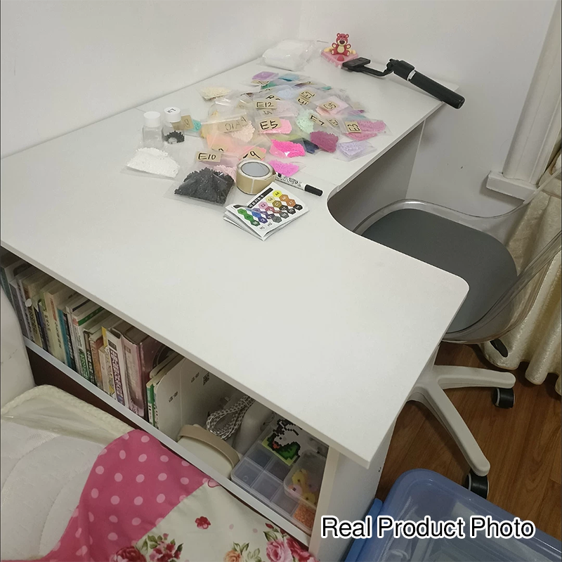 Modern Minimalist L-Shaped Rectangular Medium Density Fiberboard Desk 3-Tier For Bedroom