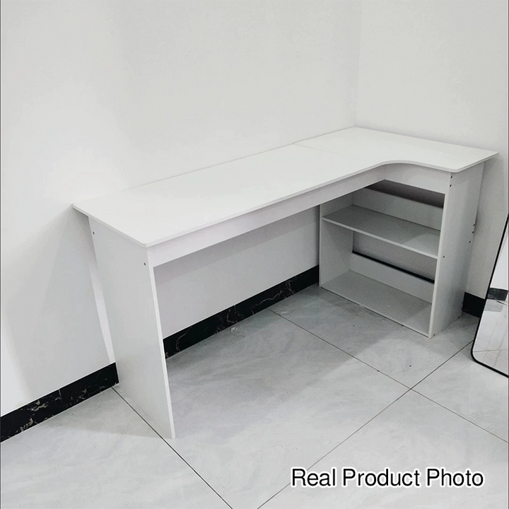 Modern Minimalist L-Shaped Rectangular Medium Density Fiberboard Desk 3-Tier For Bedroom