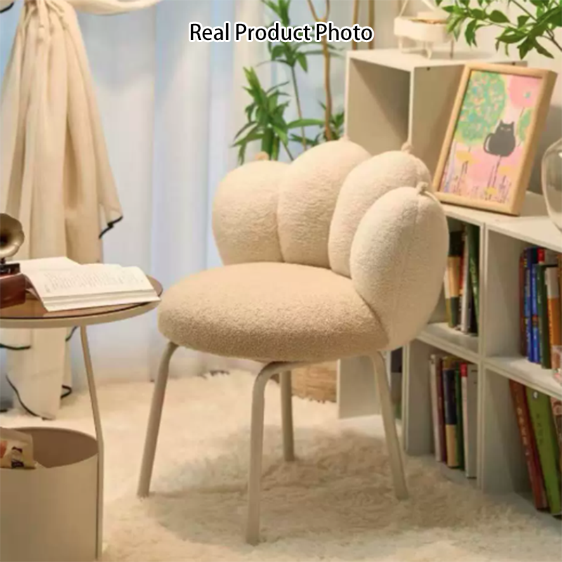 Tabouret de coiffeuse en métal avec dossier en agneau d&