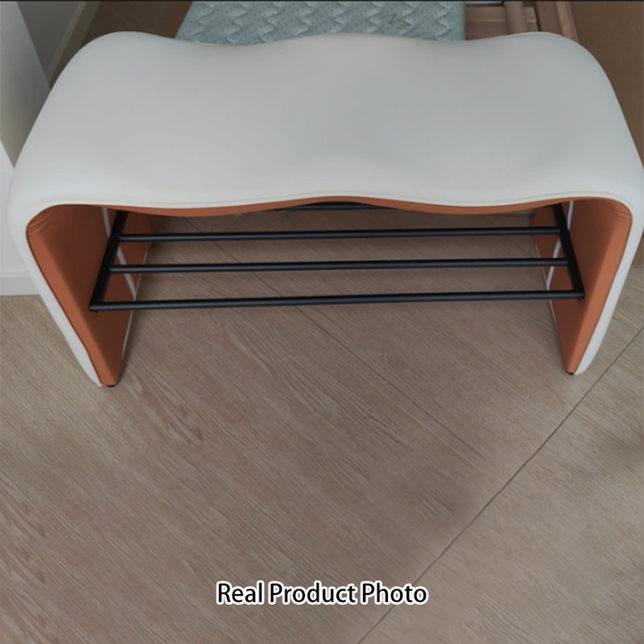 Banco zapatero rectangular ondulado de cuero sintético y metal minimalista moderno para la entrada 
