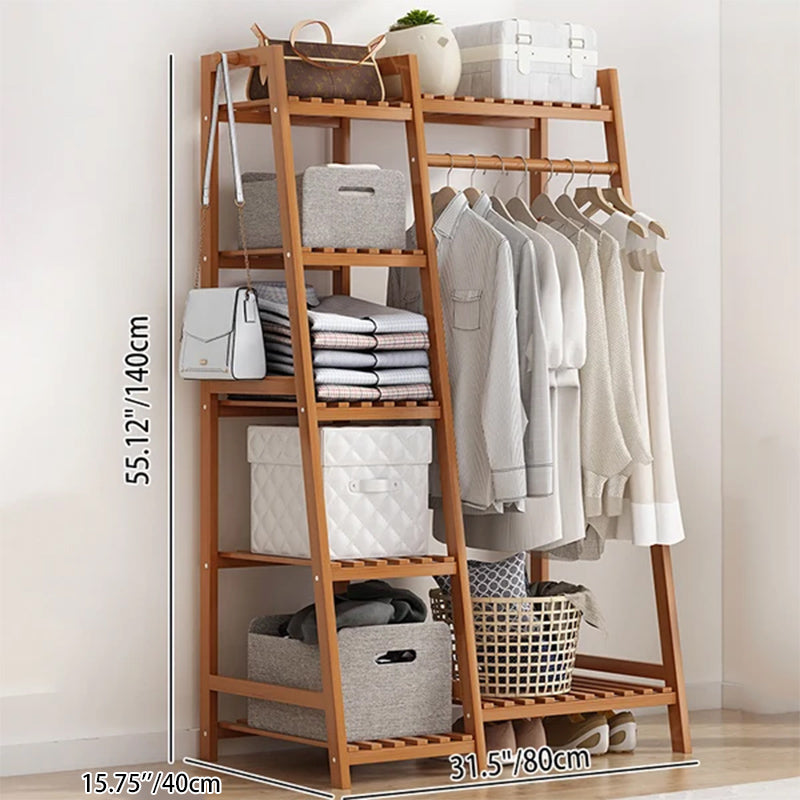 Modern Minimalist Nan Bamboo Rectangular Hall Tree 5-Tier Multi-Function Rack For Bedroom