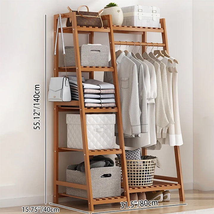 Modern Minimalist Nan Bamboo Rectangular Hall Tree 5-Tier Multi-Function Rack For Bedroom