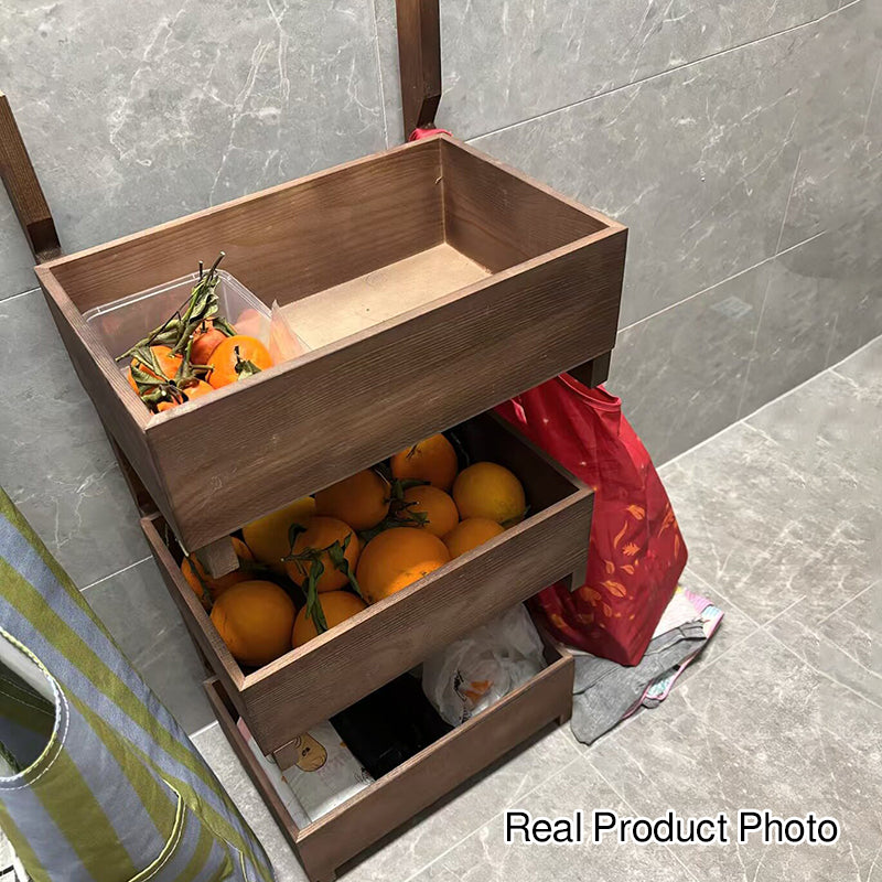 Modern Minimalist Solid Wood Rectangular Storage Shelf With 3-Tier Organizer For Living Room &amp; Kitchen