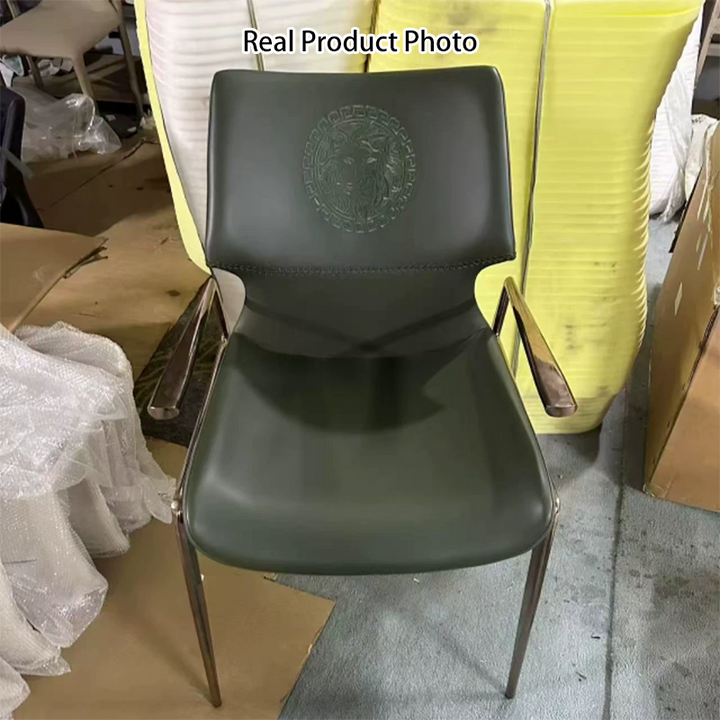 Modern Luxury Square Curved Surface Saddle-Style Faux Leather Microfiber Leather Carbon Steel Dining Chair Backrest Armrest For Dining Room