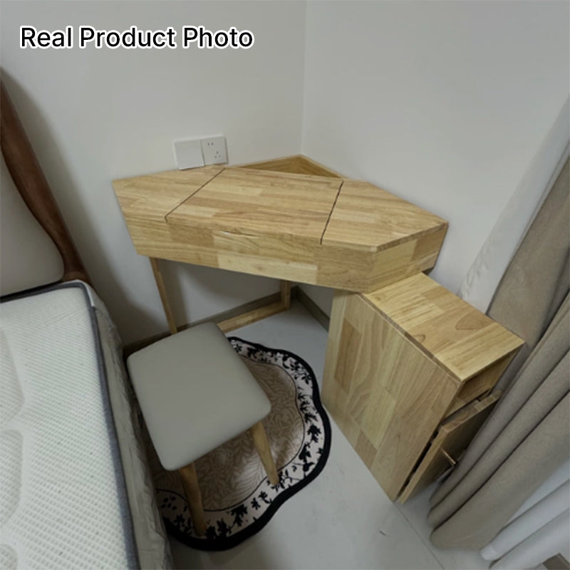 Modern Minimalist Rectangular Hexagonal Rubberwood Plywood Glass Microfiber Leather Makeup Vanity 4-Tier For Bedroom