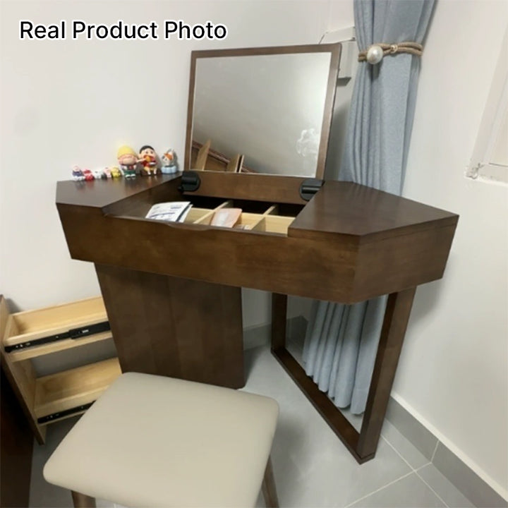 Modern Minimalist Rectangular Hexagonal Rubberwood Plywood Glass Microfiber Leather Makeup Vanity 4-Tier For Bedroom