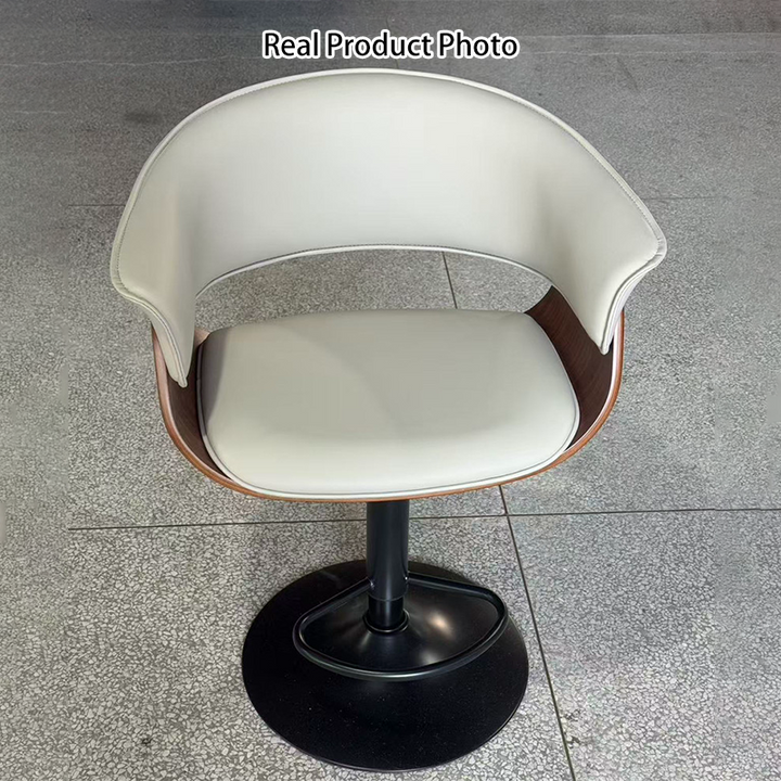 Moderner minimalistischer quadratischer rechteckiger Barhocker aus Silikonleder, Massivholz, Eisen, drehbar, höhenverstellbar, mit Rückenlehne und Armlehne für Esszimmer &amp; Küche 