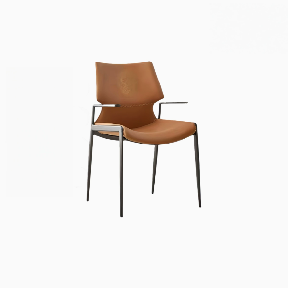 Modern Luxury Square Curved Surface Saddle-Style Faux Leather Microfiber Leather Carbon Steel Dining Chair Backrest Armrest For Dining Room