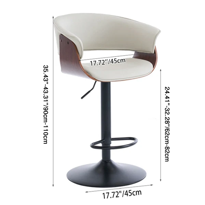 Moderner minimalistischer quadratischer rechteckiger Barhocker aus Silikonleder, Massivholz, Eisen, drehbar, höhenverstellbar, mit Rückenlehne und Armlehne für Esszimmer &amp; Küche 