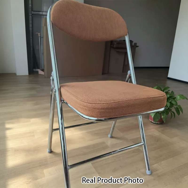 Contemporary Retro Foldable Corduroy Carbon Steel Square Desk Chair With Backrest For Study Or Home Office