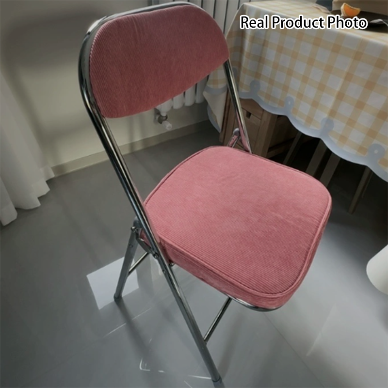 Contemporary Retro Foldable Corduroy Carbon Steel Square Desk Chair With Backrest For Study Or Home Office