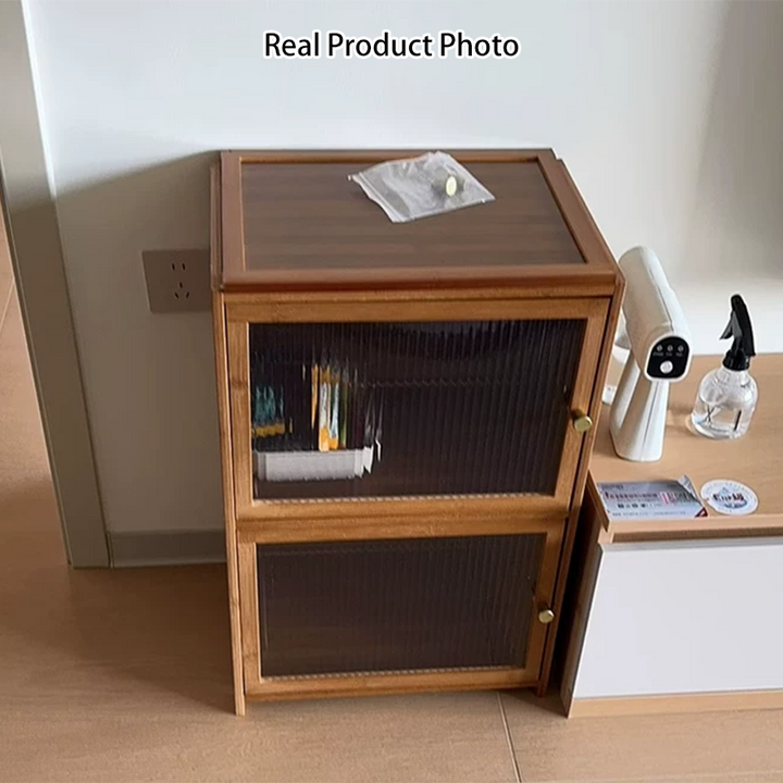 Moderner nordischer Nachttisch aus Nan-Bambus, MDF und Acryl in rechteckiger Form mit 3/4-stufigem Stauraum für das Schlafzimmer 
