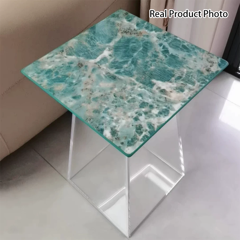 Modern Luxury Stone Slab &amp; Acrylic Cone End Table 1-Tray For Living Room