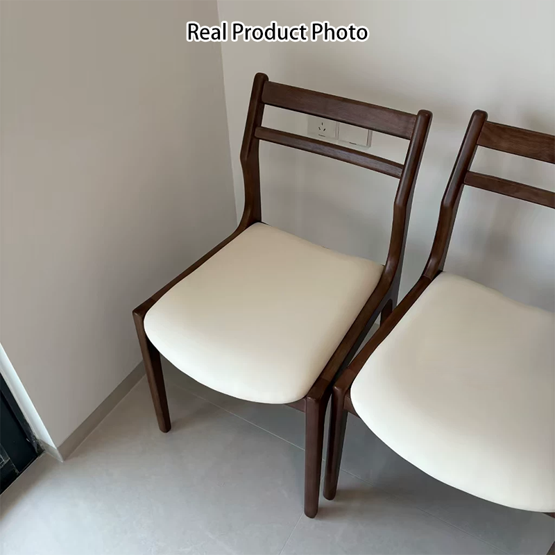 Contemporary Retro Ash Wood Slab Leather Stainless Steel Round Dining Table &amp; Chair Set For 2-6 Seats