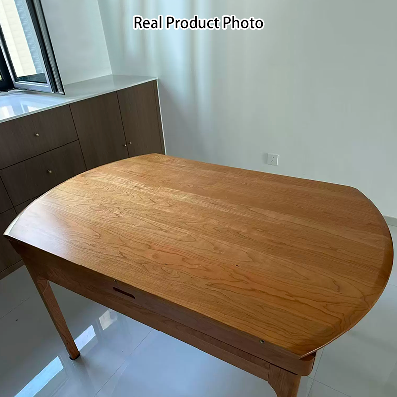 Contemporary Nordic Cherry Wood Round Extendable Dining Table With Foldable Design For 4/6/8 Seats