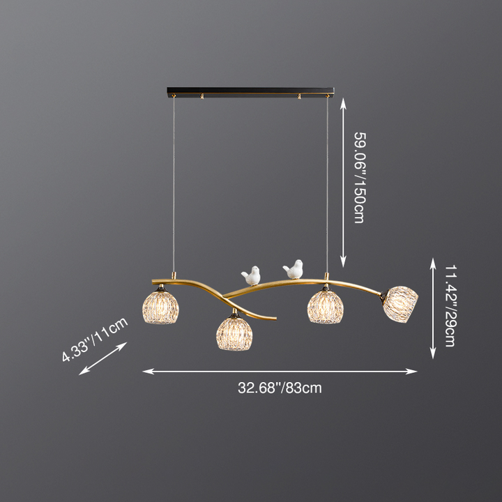 Lustre en verre sphérique à 4 lumières décoratif en cuivre minimaliste japonais 