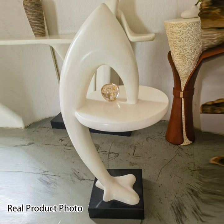 Contemporary Creative Dolphin Round Square Artificial Marble Fiberglass End Table 1-Tray For Living Room