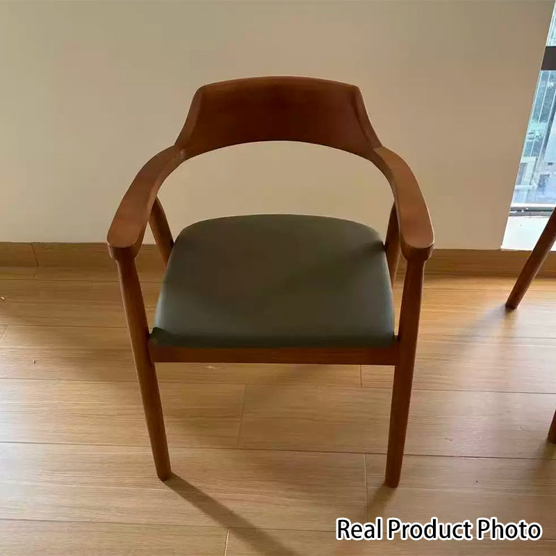 Silla de comedor con respaldo y reposabrazos en arco cuadrado de madera, cuero PU y esponja de simplicidad moderna para comedor 