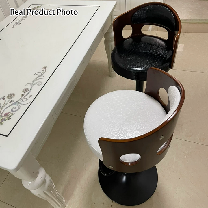 Tabouret de bar rond contemporain en tissu PU cuir scandinave bois éponge SGS avec dossier et repose-pieds pour cuisine 