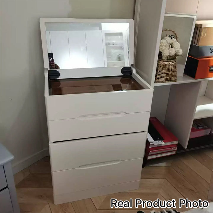 Modern Minimalist Rectangular Rubberwood Plywood Glass Makeup Vanity 3-Drawer For Bedroom