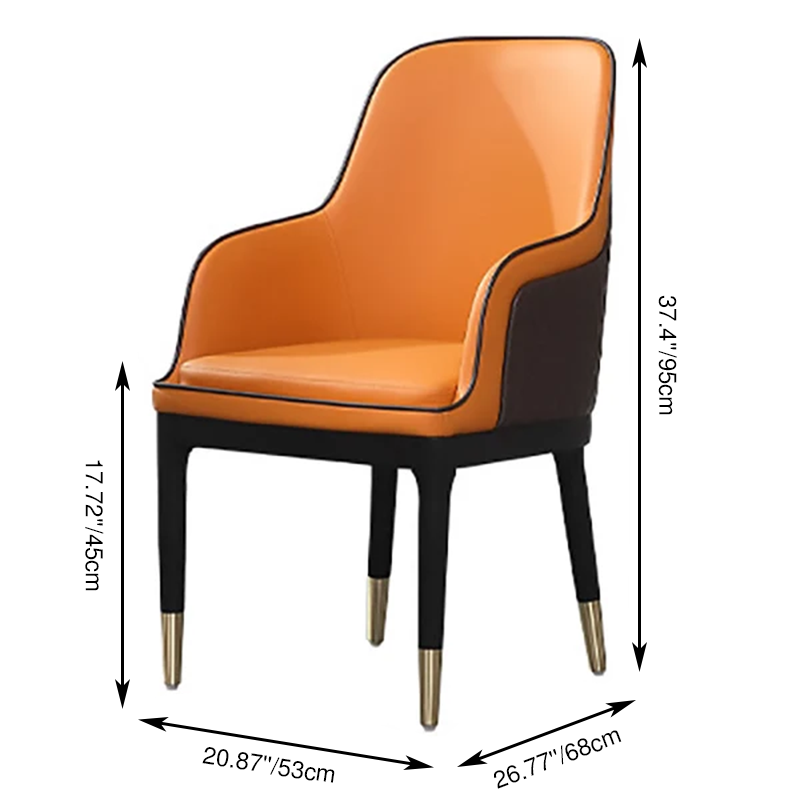 Chaise de salle à manger contemporaine en cuir Napa nordique en bois métal éponge carrée avec dossier et accoudoirs pour salle à manger 