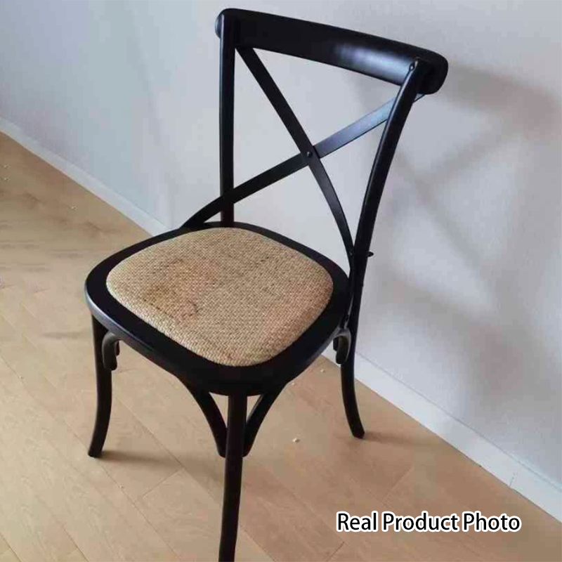 Traditioneller rustikaler Weben Rattan Holz Schwamm runder rechteckiger Esszimmerstuhl Rückenlehne für Esszimmer 